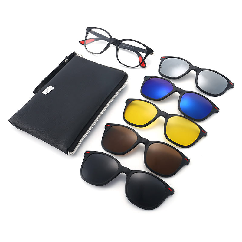 Wholesale Price Men Fashion Sunglasses – Square TR90 Frame Clip on 5 in 1 Sunglasses – D&L