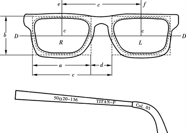 Close-up of the numbers printed on the temple arm of a pair of glasses