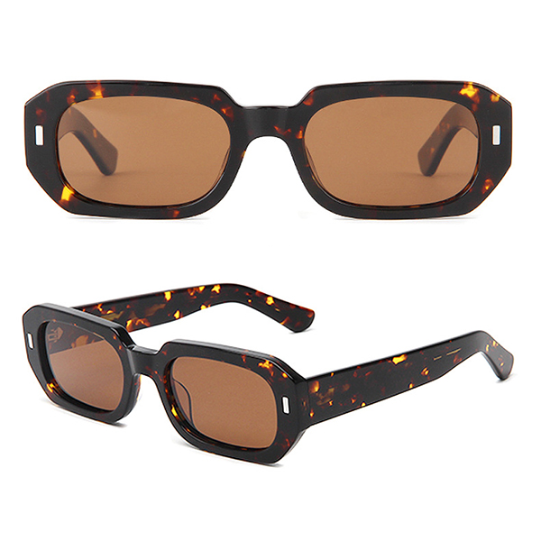 Person wearing the sunglasses in various settings: a cafe, a park, and walking in the city