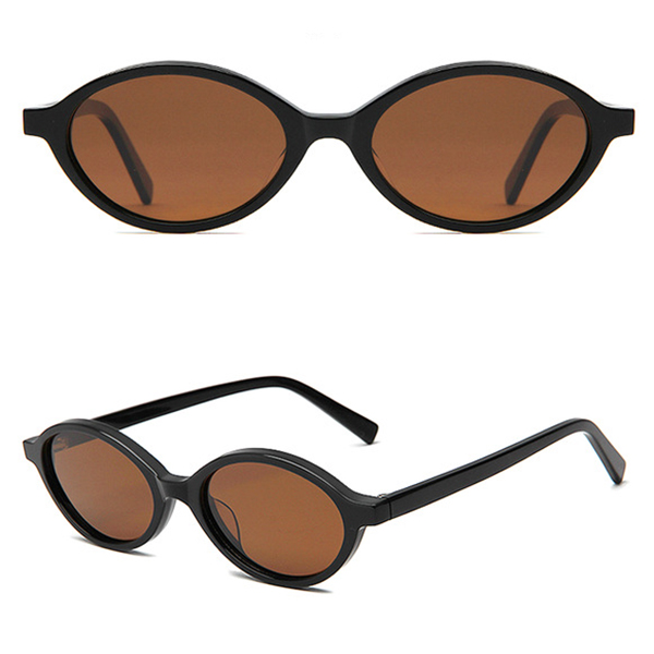 Close-up of the vintage-inspired elliptical shape of the sunglasses frame