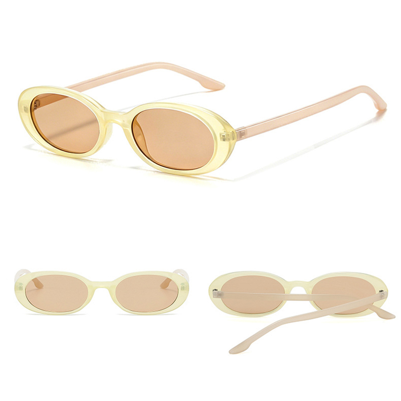 Close-up of the metal hinge on the oval sunglasses