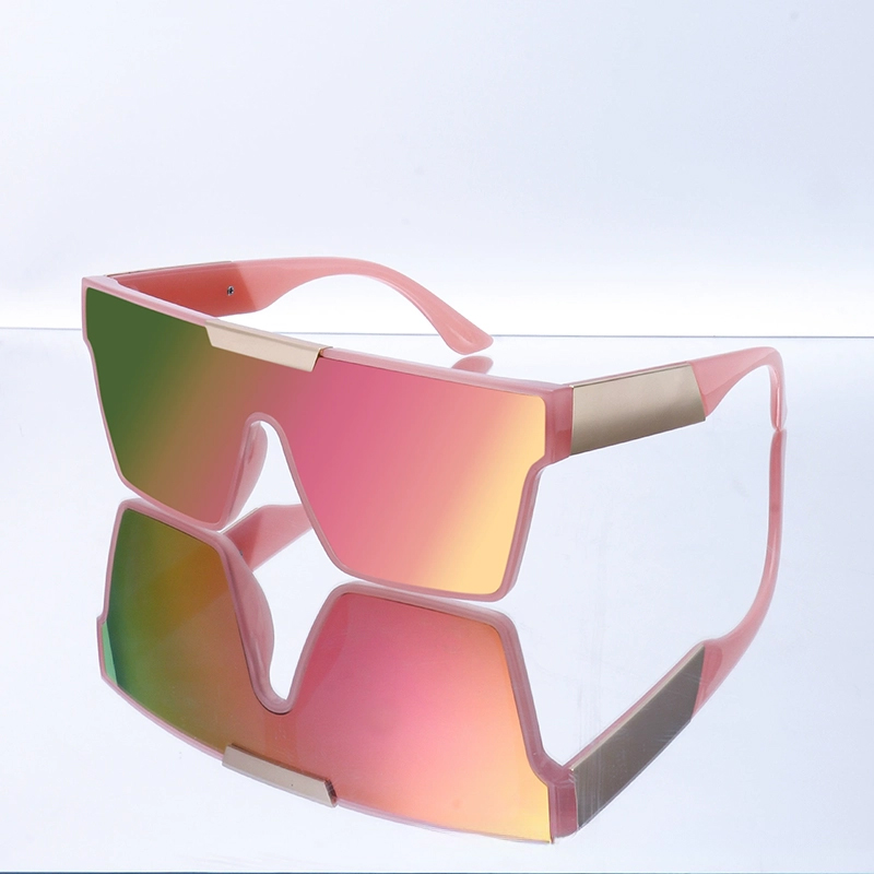 Man and woman wearing the same style of oversize sport square sunglasses