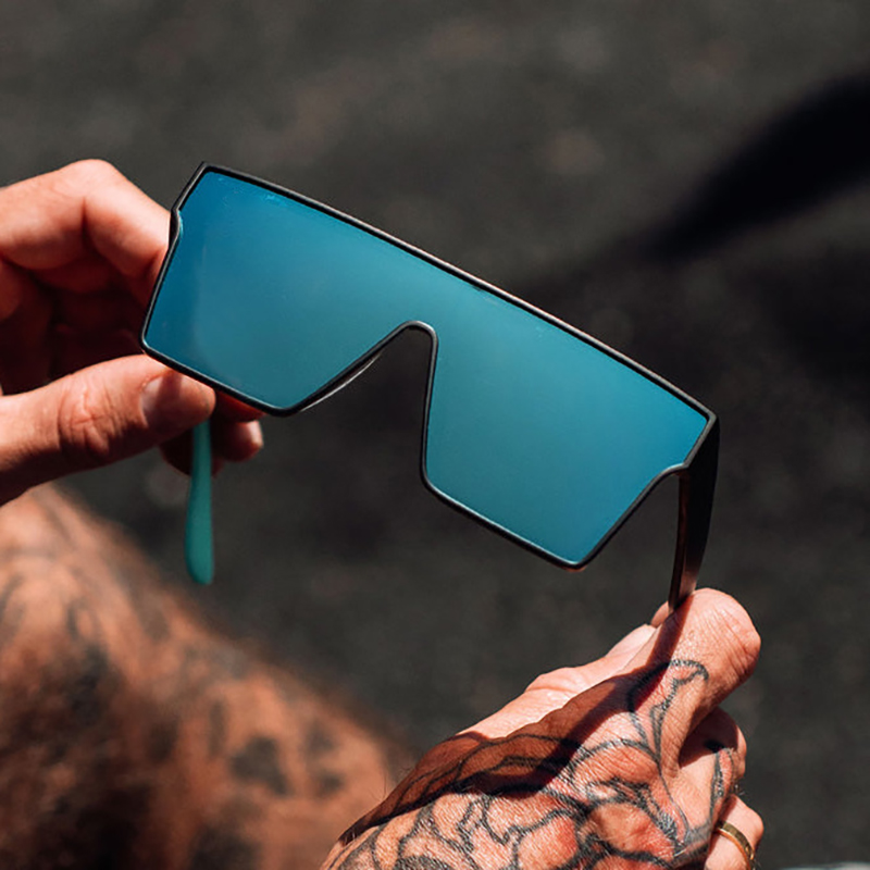 A close-up showing how sunglasses should sit on the nose bridge without slipping