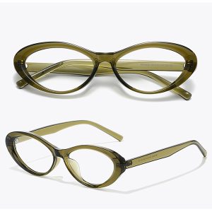 Small Elliptical Cat-Eye Myopia Glasses Frame for Women, Vintage Plano Lens Eyeglasses with TR90 Frame and AC Lenses