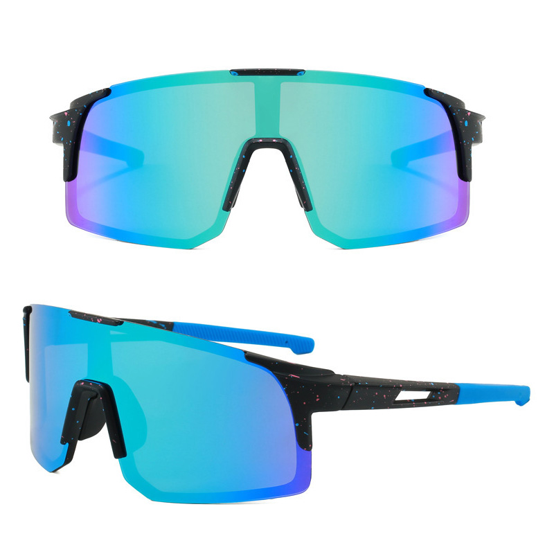 alt text: A close-up of high-quality cycling sunglasses showing lens detail