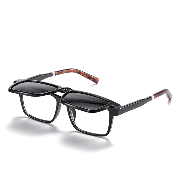 Prescription-ready frame with magnetic clip-on sunglasses