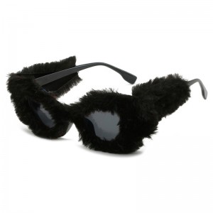 China Women Plush Fuzzy Cat Eye Sunglasses Party Masquerade Heart Velvet Eyewear factory and manufacturers | D&L