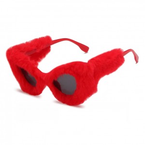 Women Plush Cat Eye Sunglasses Furry Punk Soft Velvet Party Eyewear