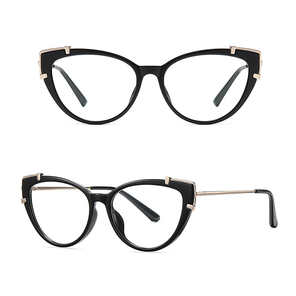 Close-up of the lightweight and flexible TR90 frame of the cat-eye glasses.
