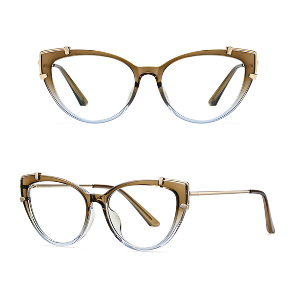 A woman with a chic, professional look wearing the cat-eye glasses.