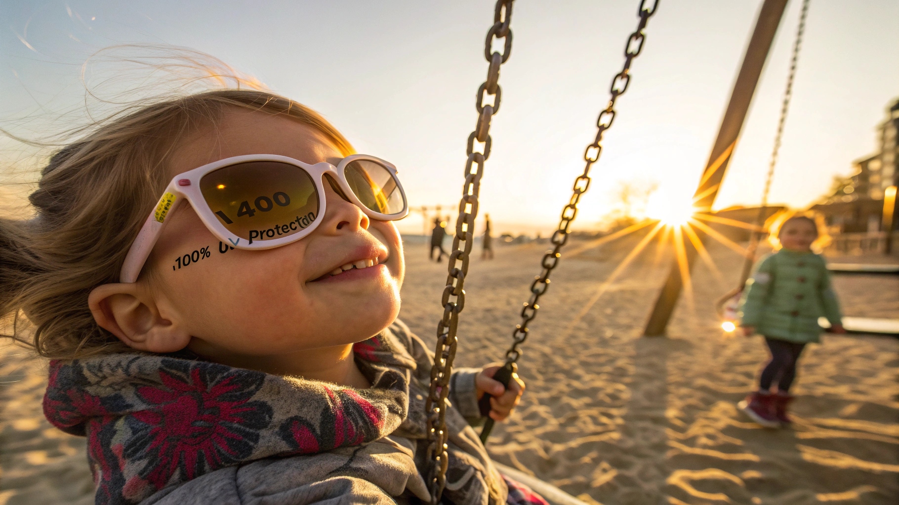 Child wearing protective sunglasses