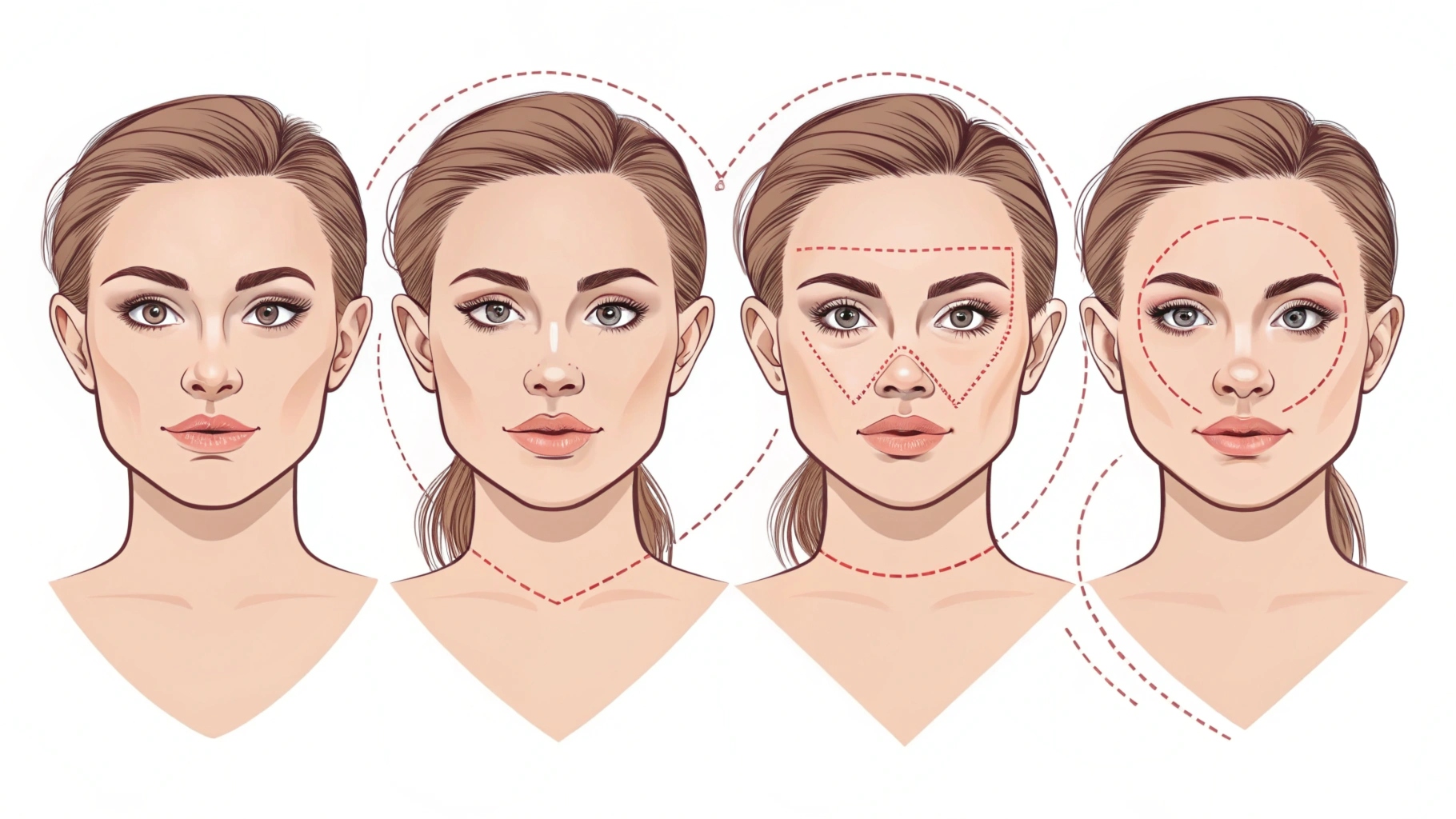 A diagram showing different face shapes like round, square, oval, and heart