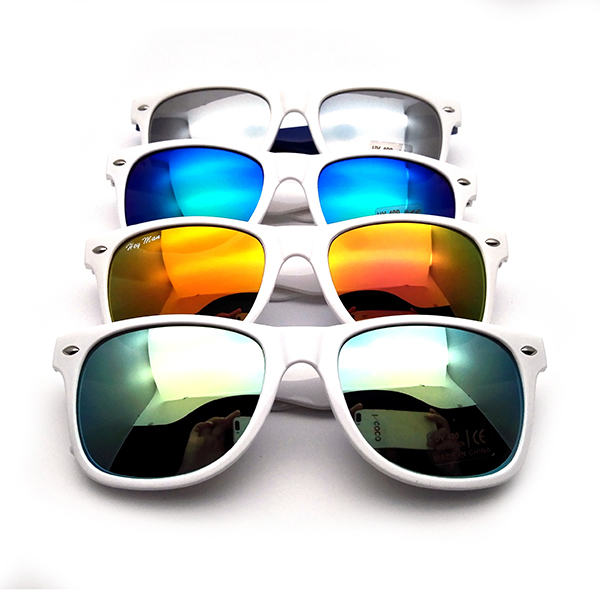 A crowd of people at an outdoor event wearing branded promotional sunglasses