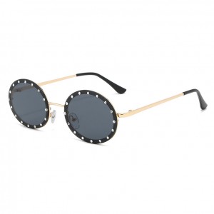 China Round Sunglasses Rhinestone Metal Frame Rimless Sun Shades for Women factory and manufacturers | D&L