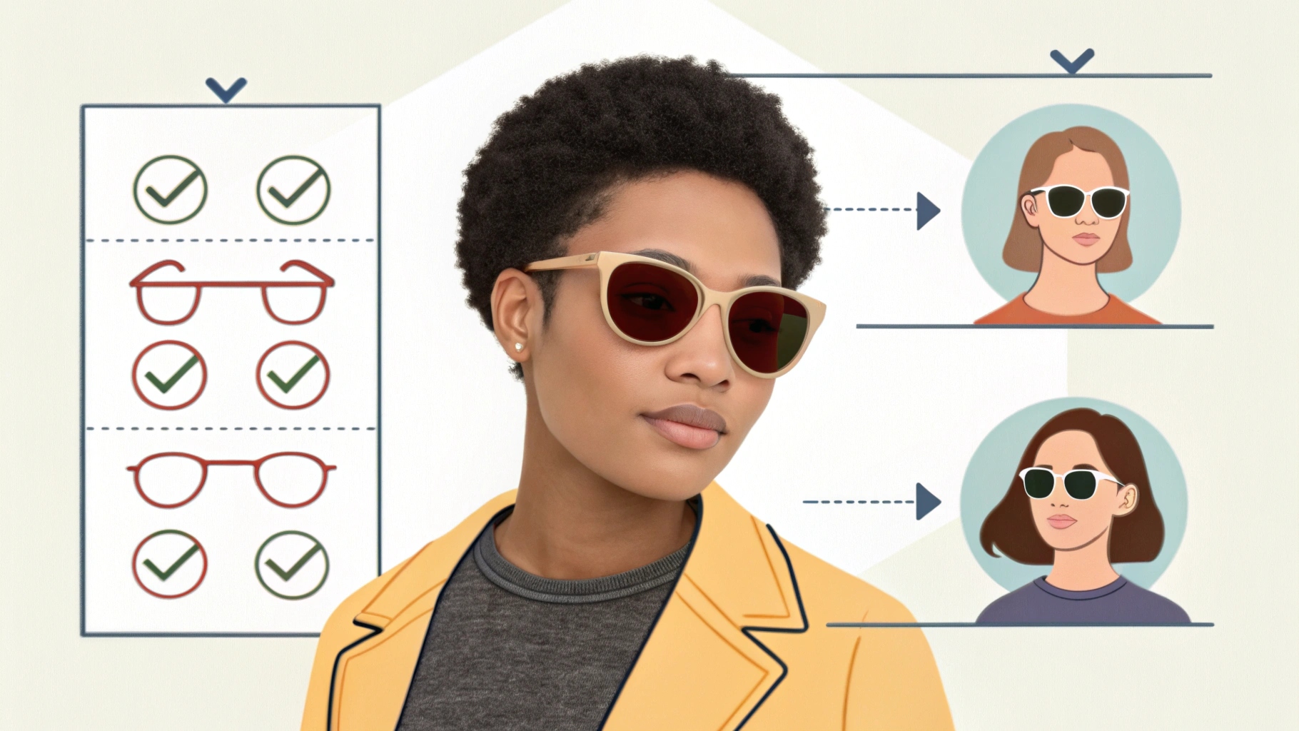 A diverse collection of sunglasses styles on a colorful background