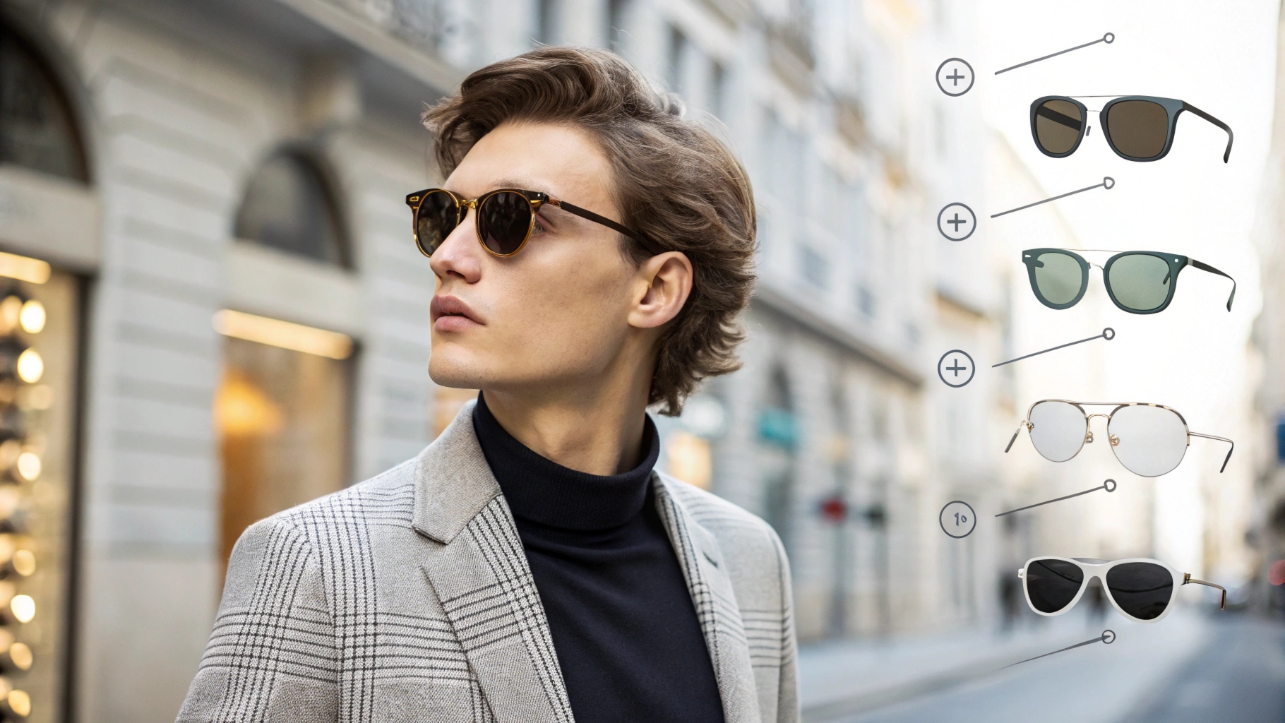 A mood board with different sunglasses styles for various occasions and personalities
